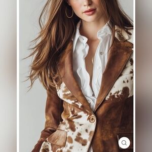 FuTario Vintage Cow Skin Print Eco- Friendly Suede Blazer New XS
